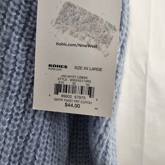 NWT Nine West Sweater Womens XXL Blue V Neck Twist Front Knit Pullover Preppy - Picture 5 of 11